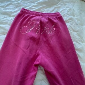 PINK Victoria's Secret Hot Pink Rhinestone Logo Sweatpants